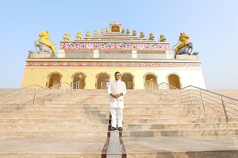 Image of Assam Chief Minister during his review visit to the newly built Batadrava Cultural Complex