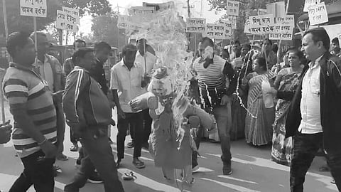 Image of the protest led by the Bengali Parishad Assam in Jagiroad
