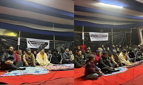 Image of the hunger strike led by Tezpur University's stakeholders