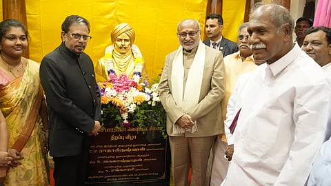 Vice-President of India Shri C. P. Radhakrishnan unveiling the bust of Mahakavi Subramania Bharatiyar