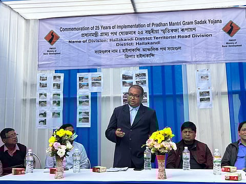 Image of the Superintending Engineer of the Cachar Division, Ajit Das, addressing the programme