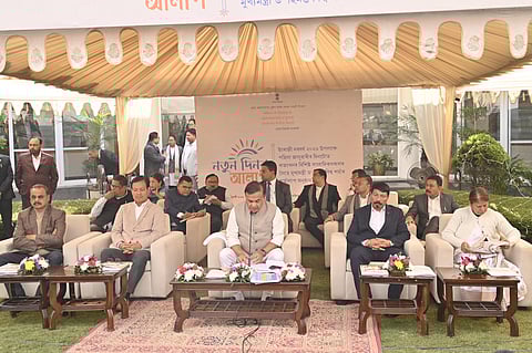 Assam Chief Minister Himanta Biswa Sarma addresses journalists in Koinadhora