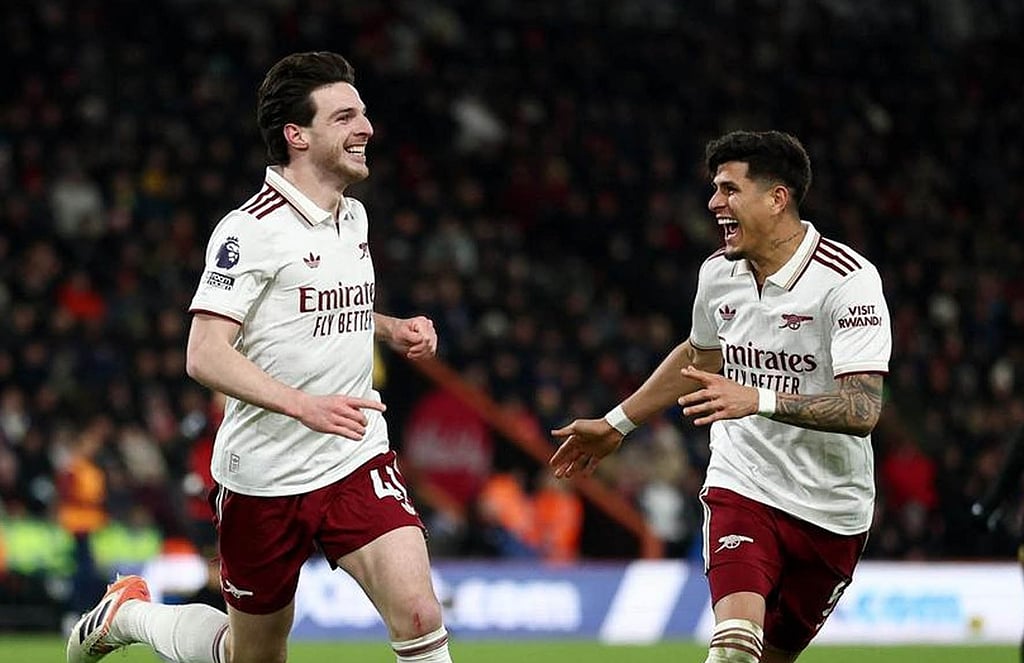 EPL:Declan Rice scores brace as Arsenal go six clear in Premier League
