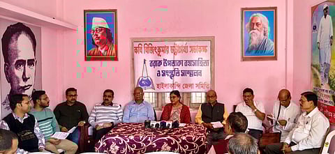 Chairperson of the Reception Committee, Indira Bhattacharjee addressing press conference in Hailakandi
