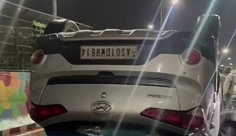 Car overturns on Supermarket flyover in Guwahati city