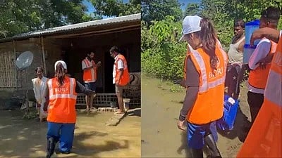 Bollywood  in Assam: Bhumi Pednekar Visits Flood-Hit areas , Joins Relief Efforts in Sivasagar
