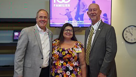 Representative Les Warren, Melissa Capuano (Garland County Coordinator for the 100 Families Initiative), and Representative Bruce Cozart