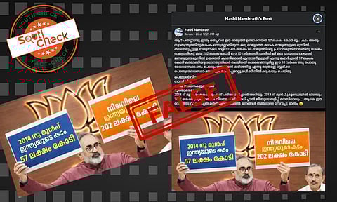 Fact Check: ഇന്ത്യയുടെ കടം ഉയര്‍ന്നത് കാണിക്കുന്ന പ്ലക്കാര്‍ഡുമായി രാജീവ് ചന്ദ്രശേഖര്‍? ചിത്രത്തിന്റെ സത്യമറിയാം 