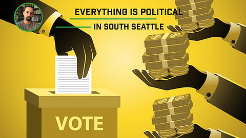 Lobbyist buying election vote. Bribe and corruption in politics concept.