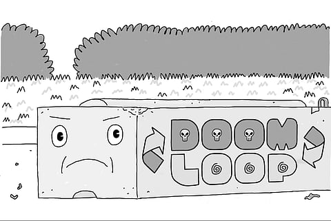 DOOM LOOP is a serialized fictional cartoon from South End author and comic Brett Hamil.