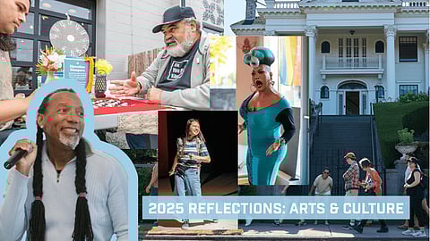 Collage highlighting arts and culture in 2025, featuring musicians, performers, community games, and visitors at a historic building, with text reading “2025 Reflections: Arts & Culture.”