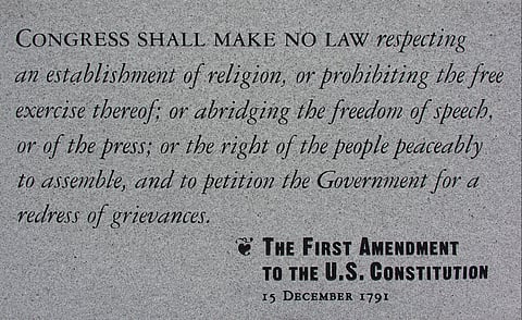 A stone plaque in the "First Amendment Area" in Independence National Historical Park.
