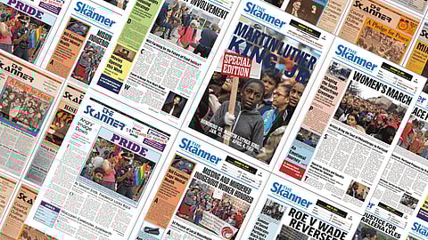 Collage of The Skanner newspaper front pages from 1997 to 2024, highlighting major community and civil rights events photographed by Susan Fried.