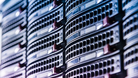 Rows of hard disks in a data center
