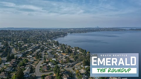 Aerial drone view of Rainier Beach, facing downtown.