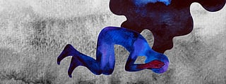 sad sadness emotion feeling overthinking people human watercolor painting design illustration
