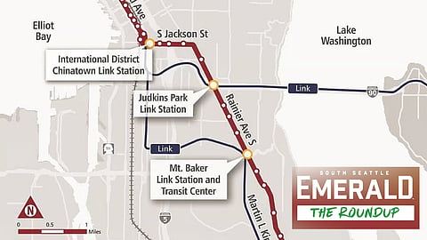 A portion of an October 2026 map that shows the proposed RapidRide R route between downtown Seattle and the Rainier Beach light rail station.