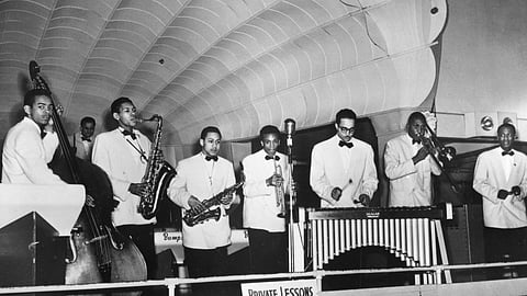 Black-and-white photo of Quincy Jones and the Bumps Blackwell.