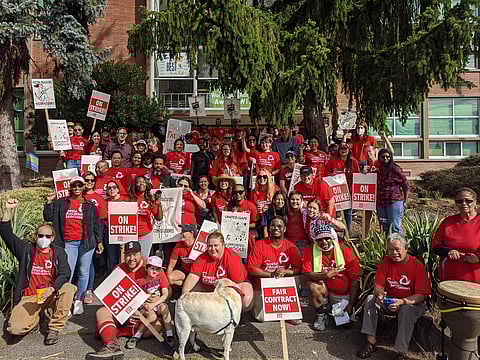 Dominique Duggins (first row, fourth from the right holding a sign), a SPED Resource ELA teacher, along with educators and students from Aki Kurose Middle School and accompanied by educators from nearby Dearborn Park International Elementary School and Martin Luther King Jr. Elementary School. (Photo: Alvin Muragori)