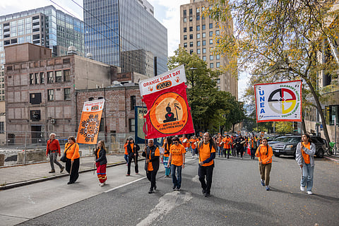 The Orange Shirt Day march in Seattle coincided with the National Day for Truth and Reconciliation in Canada to honor those impacted by boarding schools and demand accountability from the United States government. (Photo: Alex Garland)