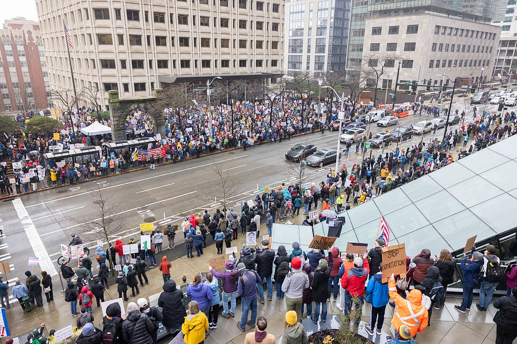 Over 2,000 Rally in Support of Federal Workers in Downtown Seattle