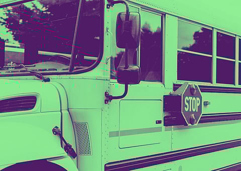 School bus with green tint. 