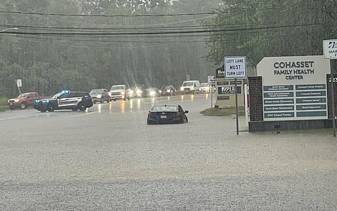 Route 3A in Cohasset on Thursday morning was closed due to flooding. 