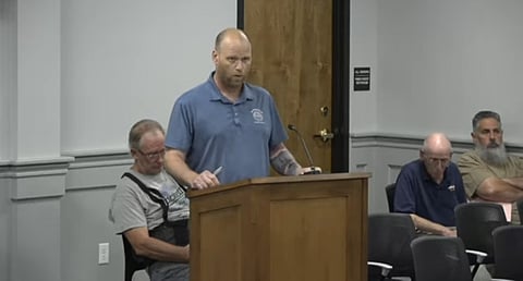 Stewart addresses Marshfield's Select Board on Monday night. 