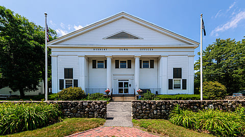 Duxbury Town office building- white building with columns