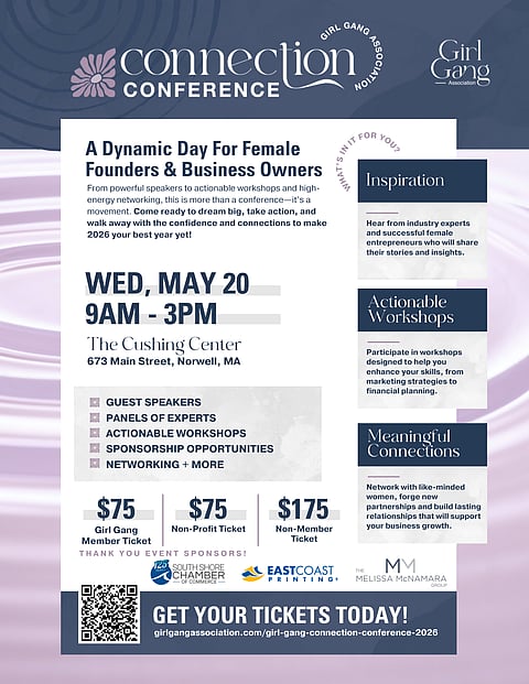 purple and blue connection conference flyer for the girl gang association