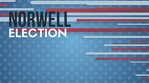 red white and blue stripes across a stars background with the words "Norwell Election" across it