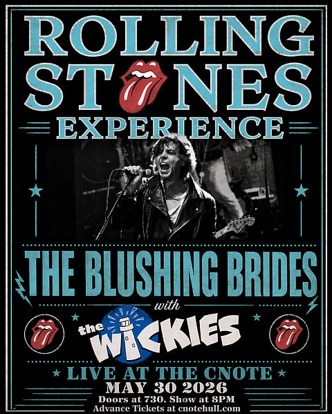 band flyer for the Rolling Stones experience with the blushing brides and opening band the wickies at the cnote in hull 