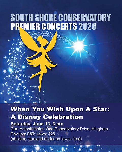 a post with a yellow silhouette of tinker bell in a blue sky sprinkled with stars