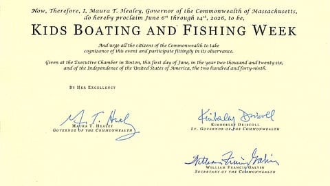 declaration from governor Healey and lt gov Driscoll about kids boating and fishing week