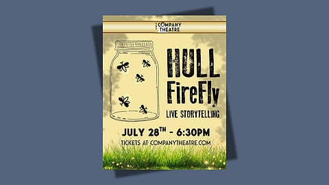 flyer for hull firefly event with a lantern, fireflys and grass on it 
