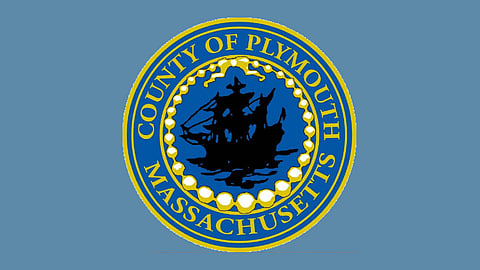 blue background with the county of Plymouth seal 