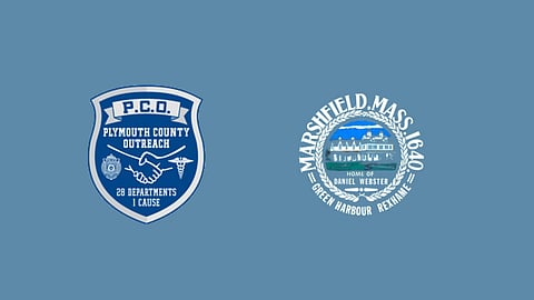 logos of Plymouth county outreach and town of marshfield seal 
