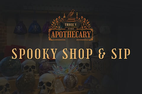 promo poster for three v apothecary spooky shop and sip 