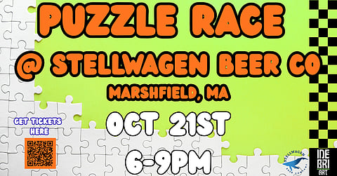 promo poster for puzzle race with puzzle pieces and a race border