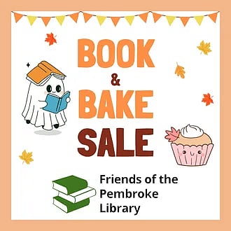 Flyer for Pembroke Library Book & bake Sale 