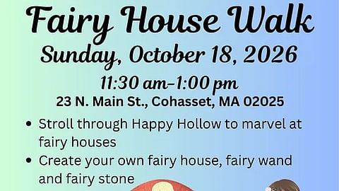 Flyer for Fairy House Walk at Carriage House Nursery School in Cohasset 