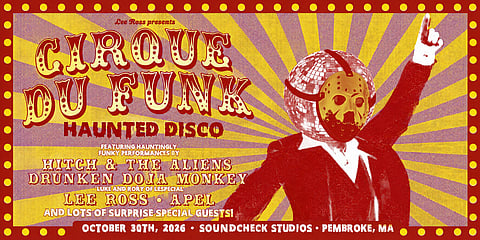 promo poster for cirque du funk, haunted disco, at sound check studios 