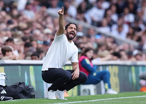 Ruben Amorim giving instructions in Manchester United's match against Fulham