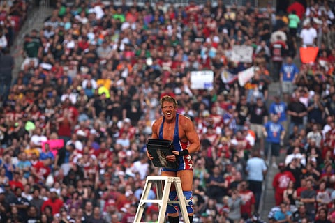 Jack Swagger after winning the WWE Money in the Bank briefcase