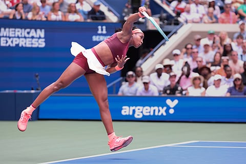 Coco Gauff with her new serving technique in the 2025 US Open