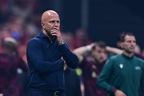 Arne Slot looks tense on the touchline