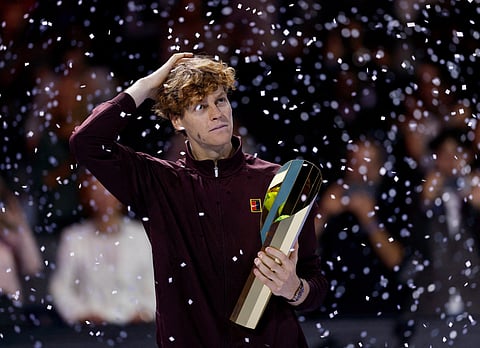 Jannik Sinner celebrates after winning the 2025 Vienna Open 