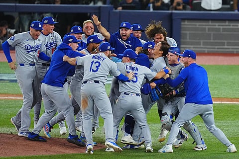 Los Angeles Dodgers' players celebrate after their win over Toronto Blue Jays in the World Series | Image Credit: Imago