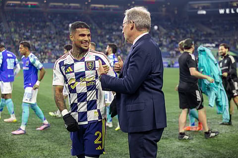 DeAndre Yedlin having a post-match chat 