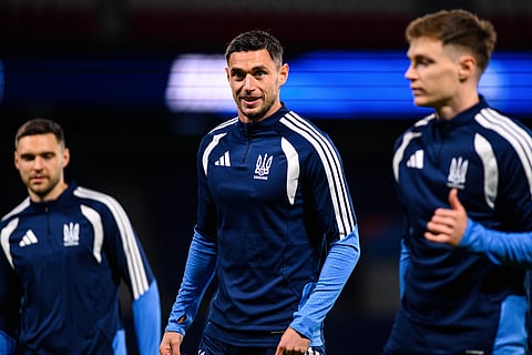 Players train ahead of the France vs Ukraine match